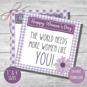 Journée internationale de la femme, étiquettes-cadeaux de la journée de la femme, 8 mars, cartes de 3 pouces et 4 pouces, joyeuse fête de la femme, étiquettes à biscuits de collègues, téléchargement immédiat