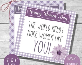 International Women's Day, Women's Day gift tags, March 8, 3" & 4" size cards, happy women's day, coworker cookie tags, instant download