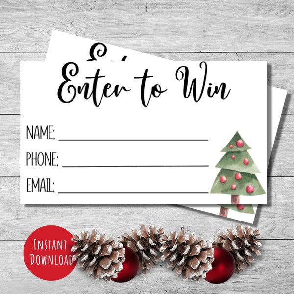 Printable enter to win tickets, 2x3.5" size cards, School fundraiser, door prize entry tickets, Christmas raffle tickets, instant download