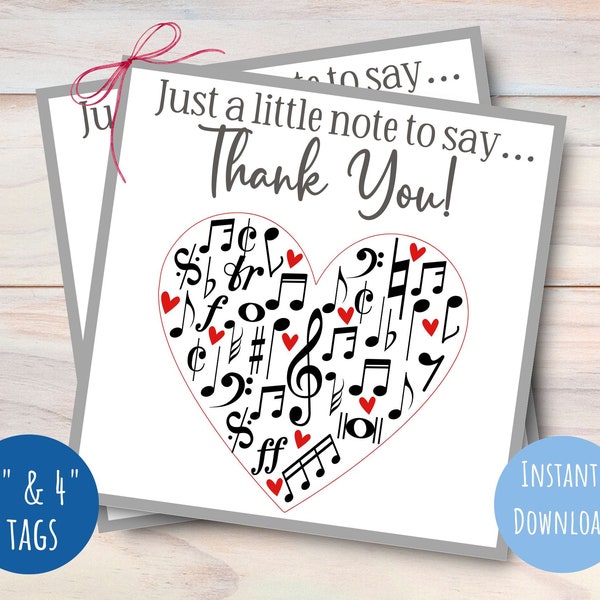 Music Teacher appreciation gift tag, printable thank you gift tag, school music gift tag, Orchester, Music Band, Choir, instant download
