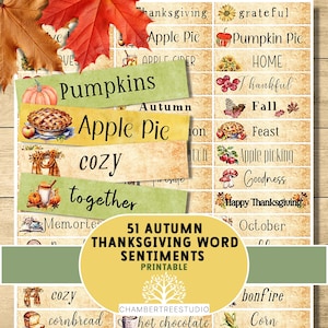 Autumn Fall junk journal words, Thanksgiving words, printable word ephemera, scrapbooking ephemera, instant download