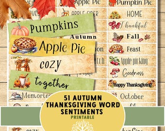 Autumn Fall junk journal words, Thanksgiving words, printable word ephemera, scrapbooking ephemera, instant download