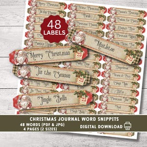 Christmas Word Snippets Printable – Vintage Junk Journal Labels for Scrapbooking, Cardmaking & Holiday Crafts