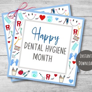 Etiqueta de presente do mês da higiene dental, etiquetas de agradecimento à higiene dental, etiquetas de 3,5" e 4", higienistas dentais, equipe odontológica, download instantâneo