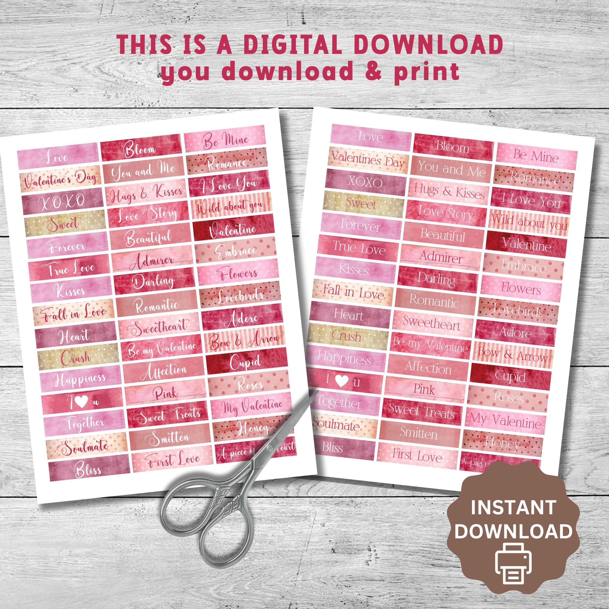 Valentine’s Day Journal Words, Printable Love Word Tags, Junk Journal ...