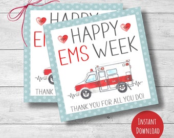 EMS Week gift tag, Happy Emergency Medical Services Week, EMT appreciation, gift for Paramedics, instant download