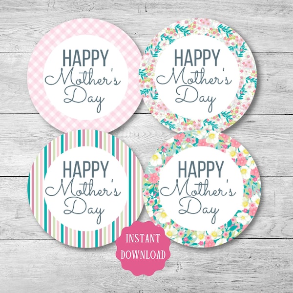 Mother's Day cookie gift tag, 2" & 2.5" sizes, Mother's Day cupcake toppers, printable Mom gift tag, instant download