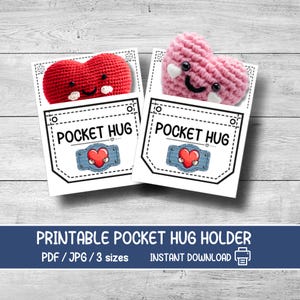 Pocket Hug Holder, pocket template, Valentine's Day, crochet knit heart card for craft market, printable PDF and JPG, gift for Mom, friend