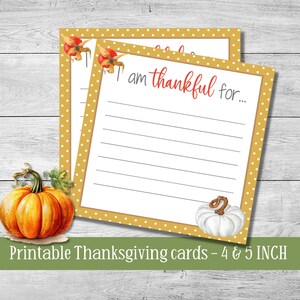 Thanksgiving gratitude cards, printable I am thankful for notes, 4x4&quot; 5x5&quot; sizes, gratitude cards, instant download