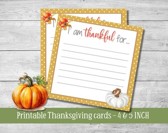 Thanksgiving gratitude cards, printable I am thankful for notes, 4x4" 5x5" sizes, gratitude cards, instant download