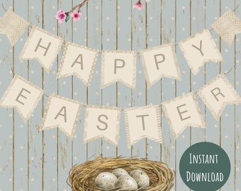 Easter Bunting Printable, Happy Easter Garland Banner, Instant Download Party Decor