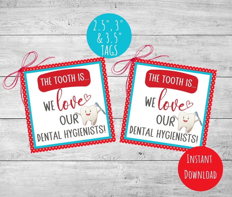 Dental Hygienist Week Gift Tag, Printable Dental Appreciation Tag, 2.5