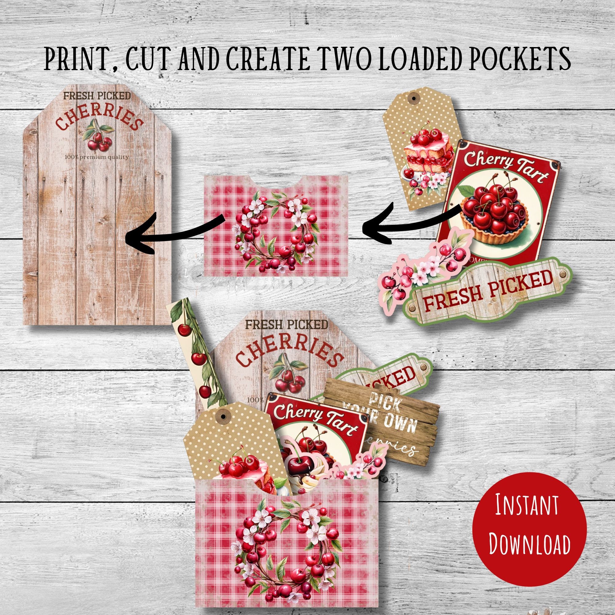 Loaded Tag Insert Cherry Loaded Pocket Tag, Sweet Red Cherries Ephemera Embellishments ...
