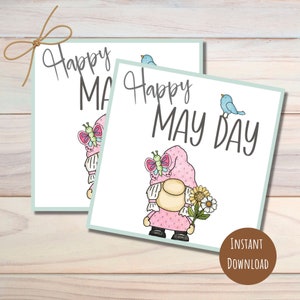 Étiquettes du 1er mai, étiquette cadeau printemps, tailles 2", 3" et 4", carte imprimable 1er mai, étiquette de panier cadeau voisin, téléchargement immédiat