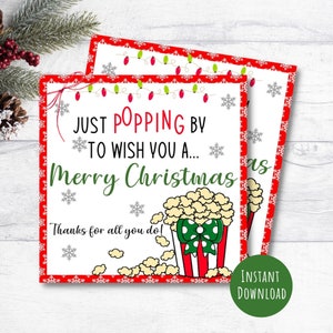 Étiquette-cadeau joyeux Noël pop-corn, juste un cadeau pour le personnel, appréciation de l'enseignant, collègue, étiquettes de 3 et 4 po., téléchargement immédiat