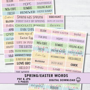 Spring Junk Journal Words | Easter Printable Word Ephemera | Scrapbooking Embellishments | Digital Spring Collage Sheets