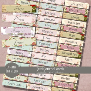 Junk journal words, word sentiments, junk journal ephemera, printable words, scrapbooking ephemera, instant download