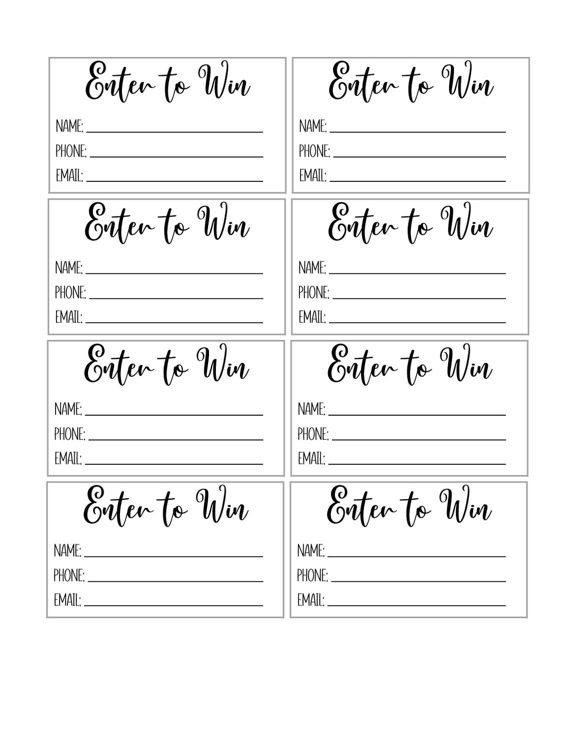 Printable Enter to Win Tickets 2x3.5 Inches – Raffle Entry Cards ...