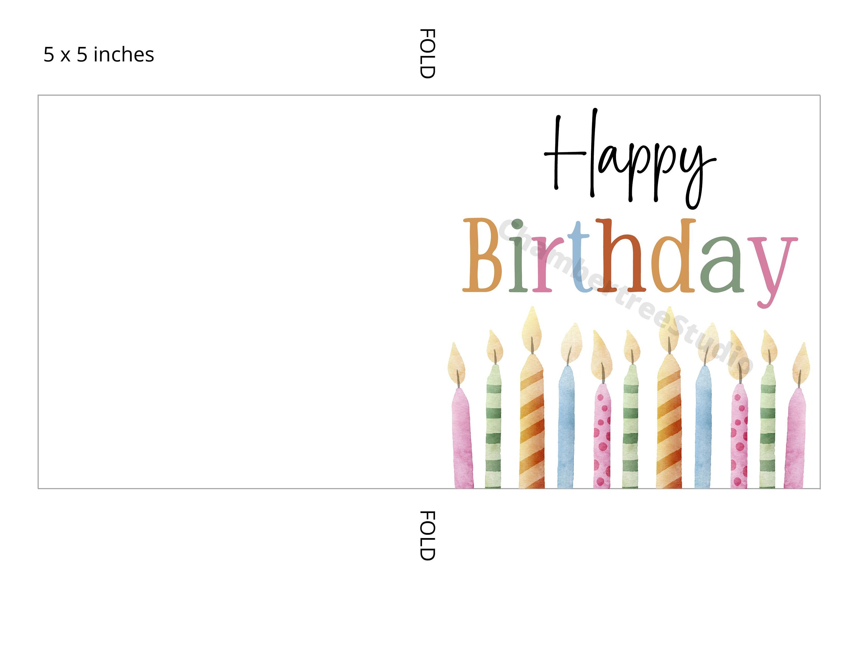 Birthday Gift Card, Printable Birthday Card, Watercolor Candles ...