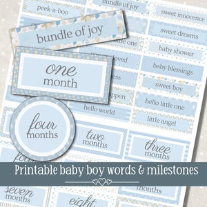 Baby-Jungen-Wörter, druckbare Wortgefühle, Baby-Junk-Tagebuch, Baby-Sammelalbum, sofortiger Download, Baby-Jungen-Meilensteine