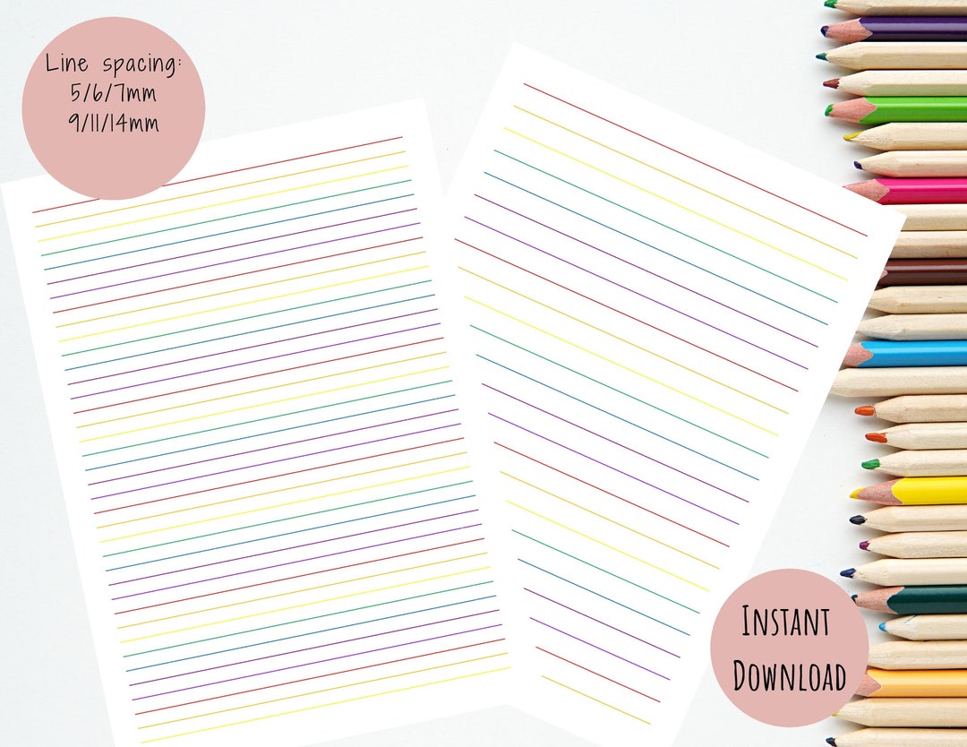 Rainbow Lined Paper Printable Lined Paper Back to School - Etsy