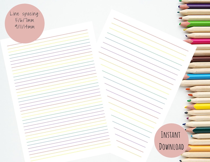 Rainbow Lined Paper Printable Lined Paper Back to School - Etsy