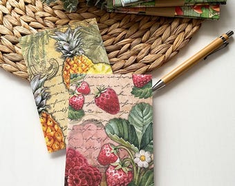 Mini Notebooks fruit and wine themed, set of two, handmade Journaling notebook, 20 blank page inserts, vintage pocket notebook