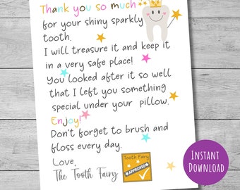 Tooth Fairy Letter Printable, Tiny Tooth Note, Instant Download, Tooth Fairy Visit Gift