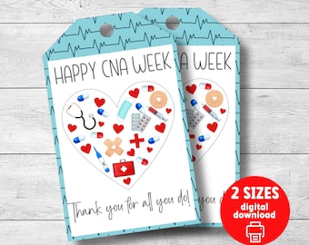 CNA Week appreciation gift tag, Happy CNA Week, Certified Nursing Assistant Week, printable cookie tag, cookie packaging