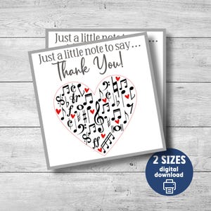 Cadeaulabel waardering muziekleraar, afdrukbaar bedankje, cadeaulabel schoolmuziek, orkest, muziekband, koor, instant download