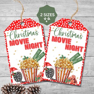 Etiqueta de regalo para la noche de cine de Navidad, regalo de película para maestros, noche de cine familiar, etiquetas de tarjetas de regalo de Navidad, descarga digital