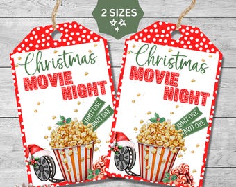 Christmas Movie Night gift tag, Teacher movie gift, family movie night, Christmas gift card tags, digital download