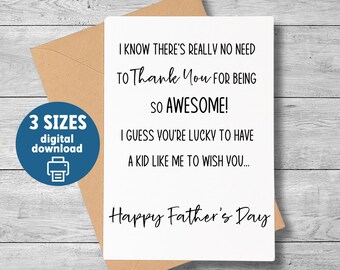 Carte drôle de fête des pères, carte imprimable pour carte de fils ou fille, meilleur papa de tous les temps, téléchargement immédiat