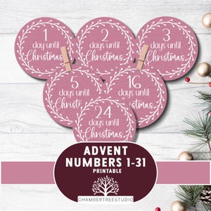 Advent Calendar numbers, 2.5 &quot; size, DIY Advent Calendar kit, printable Christmas countdown tags, 24 days of Christmas, cookie packaging