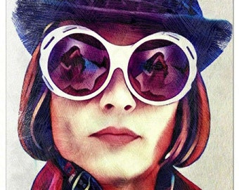 Johnny Depp - Willy Wonka Dessin au crayon Impression d'art, décoration, affiche, dessin imprimé, art mural