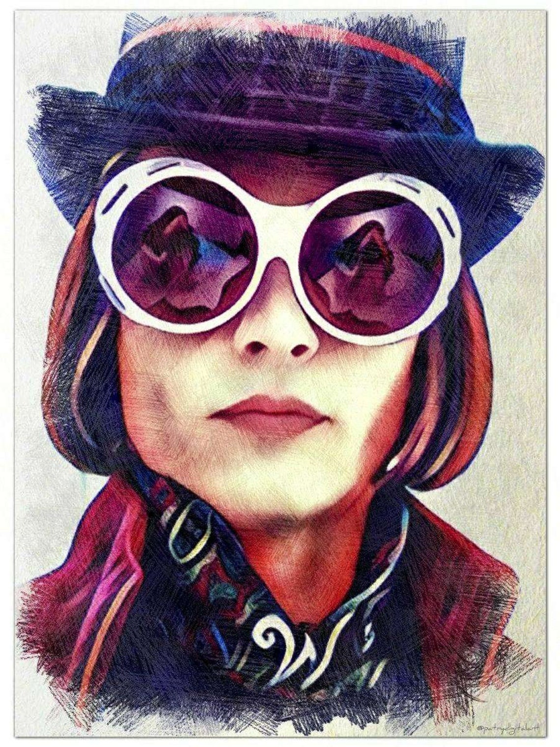 Johnny Depp Willy Wonka Pencil Drawing Art Print, Decoration, Poster