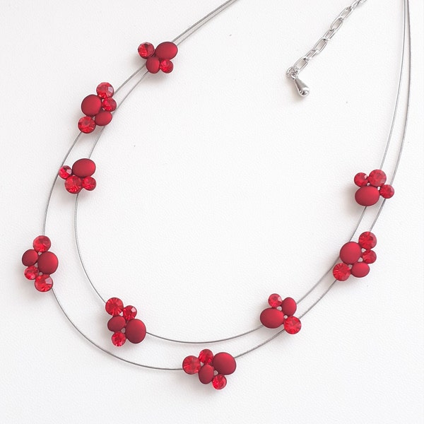 Collier, Kette kurz, Kette mit rote und schwarze Kristalle