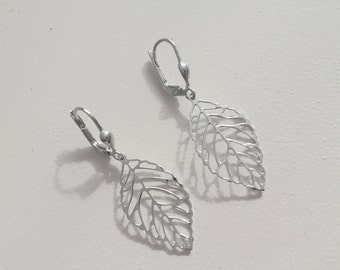Earrings, leaf leverback 925 silver