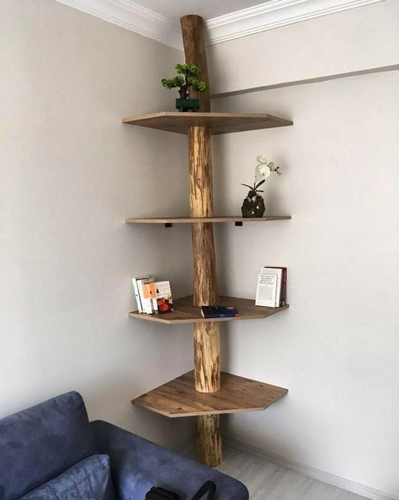 Corner Tree Bookshelves Booknook Rustic Tree Bookcase Book Etsy