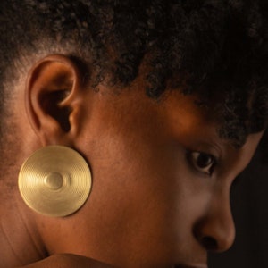 Textured Round Earrings, Ethnic Earrings, Bold Large Circle Stud Earrings, Disc Statement Earrings, Boho jewelry, Gold Opt.luxury jewelery image 1