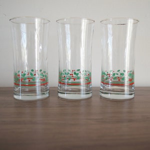 Christmas Tumblers set of 3, from Arbys 1987, Holly and Stripes drinking glasses