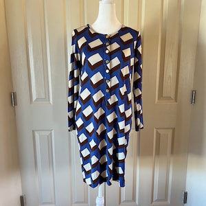 Y2k diane von fursentenberg Emsley dress size 4 silk geometric print snap front knee length long sleeve vintage 2000s retro dVF summer dress
