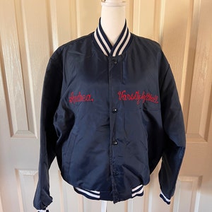 Vintage chain stitch varsity jacket size large eagles softball, blue and white 80s 70s swingster bomber jacket excellent condition ooak rare