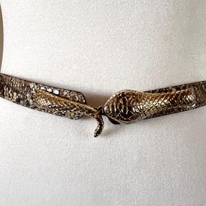 Vintage snake belt w/ snake head and tail closure brown snake skin retro 70s thin belt unique belt for dress, skirts, pants one of a kind