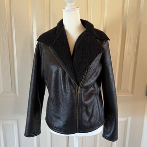 Vintage y2k Ralph Lauren moto jacket new with tags faux leather shearling lining  size small distressed, motorcycle jacket vegan fall jacket