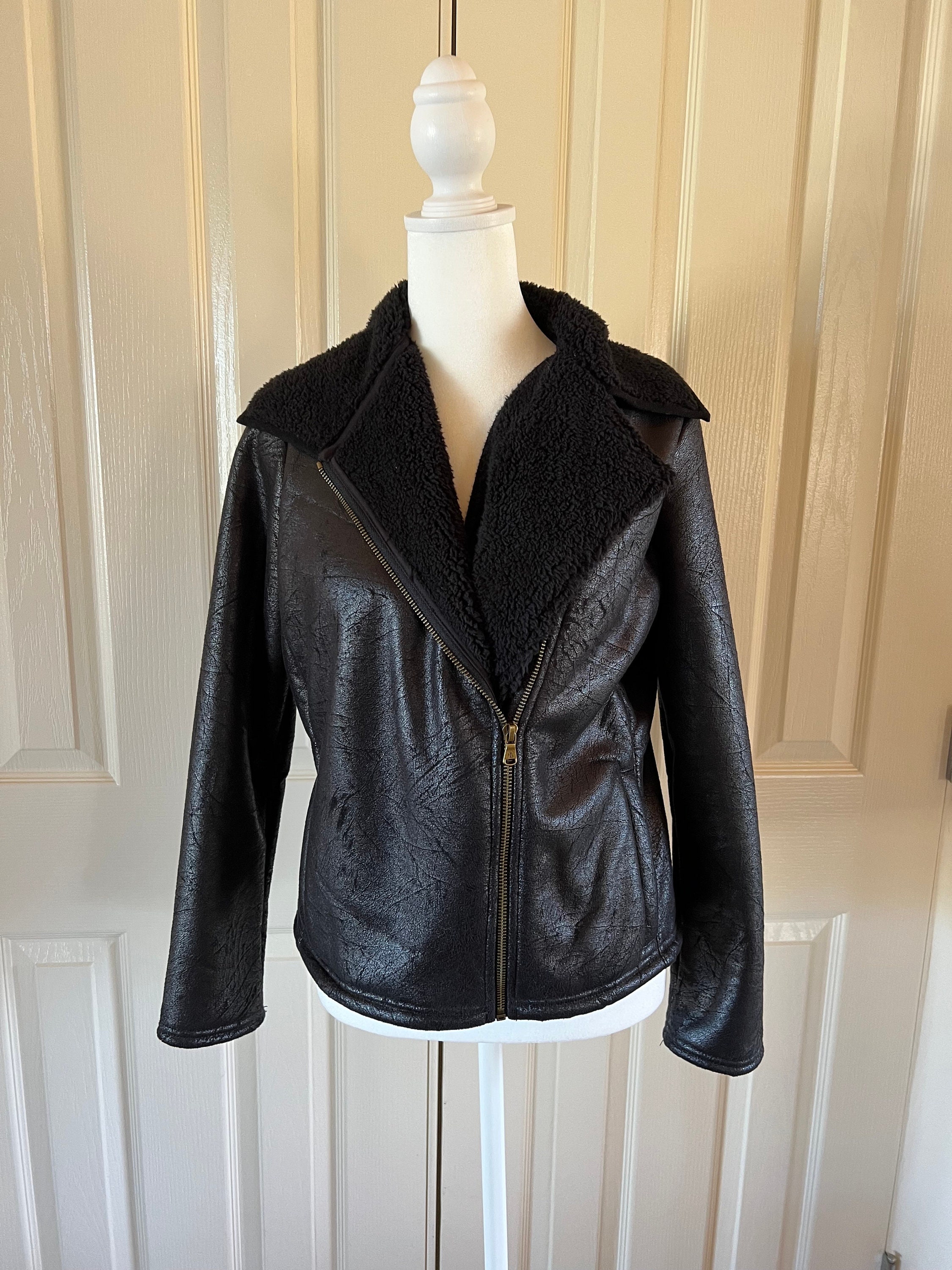 Vintage Y2K Ralph Lauren Moto Jacket: Faux Leather Shearling, Size