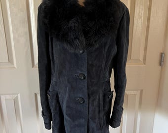 Vintage Black Suede Jacket with Fur Collar - 60s/70s Boho Style