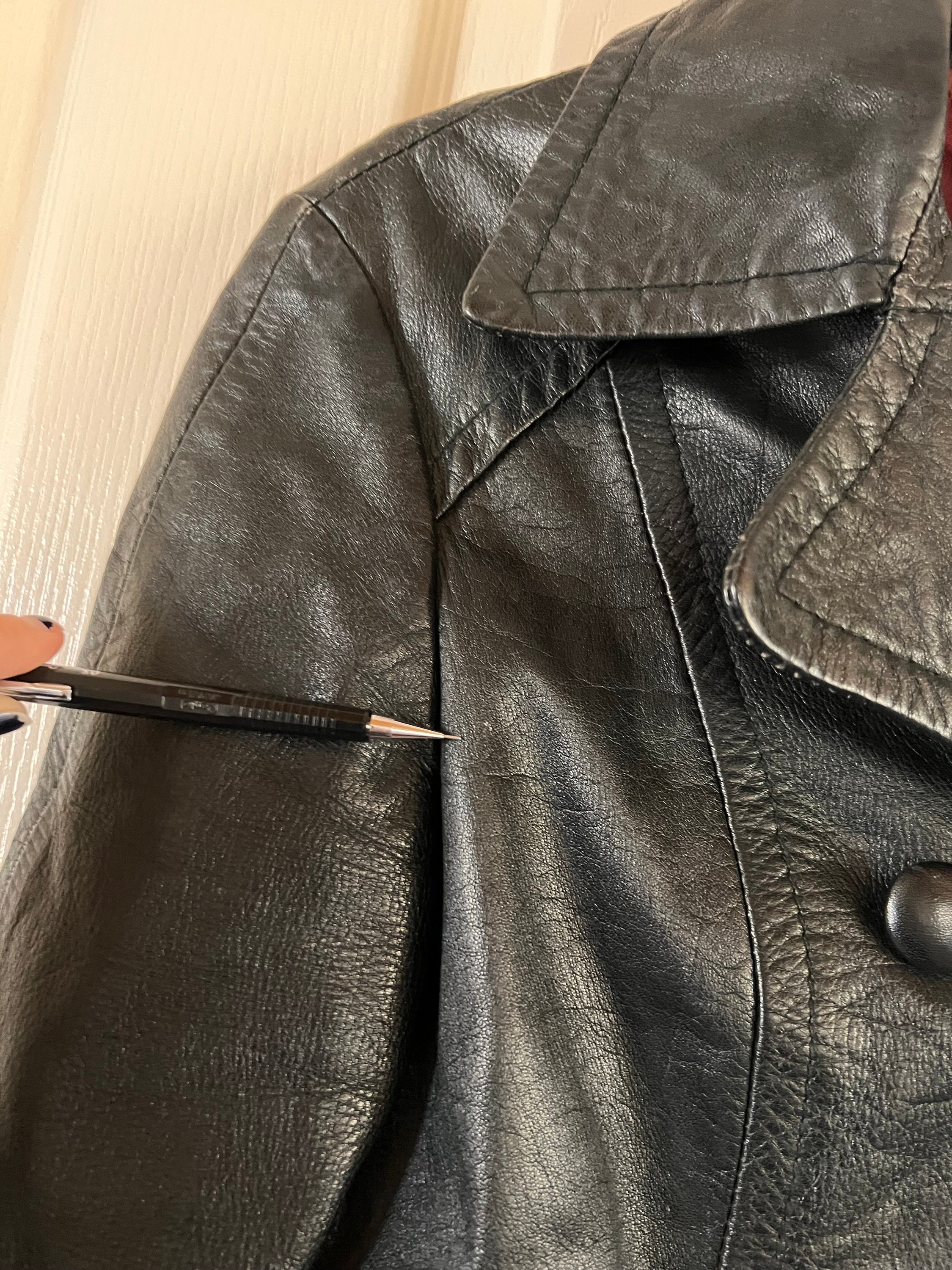 Vintage 80s Black Leather Jacket - Alexida Double Breasted Coat