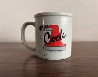 vintage 80s speckled mug, number 1 cook, clay in mind san diego ca 1983 mug hand made in California gift for cooks, chef, valentines day