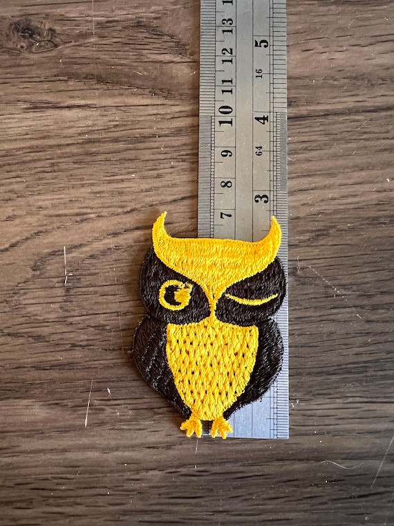Vintage owl patch 2.75" sew on patch brown yellow… - image 2